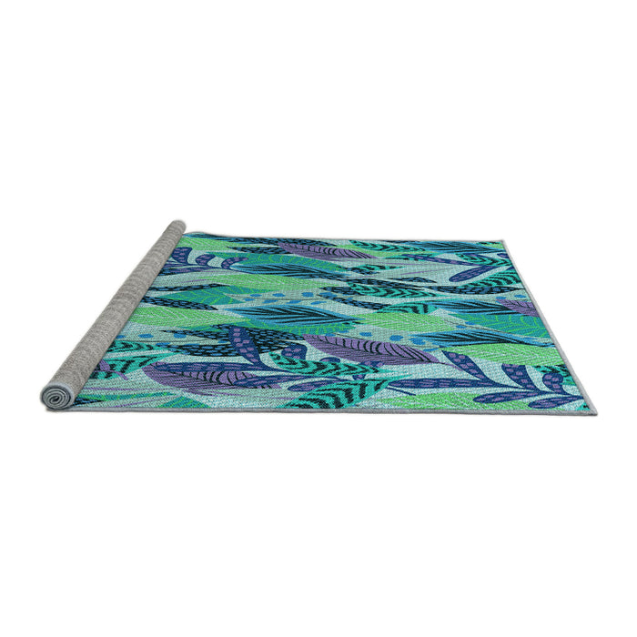 Sideview of Machine Washable Transitional Blue Rug, wshpat1804lblu