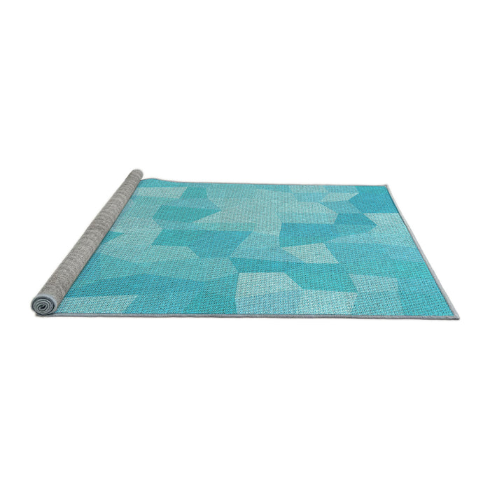 Sideview of Machine Washable Transitional Bright Turquoise Blue Rug, wshpat1811lblu