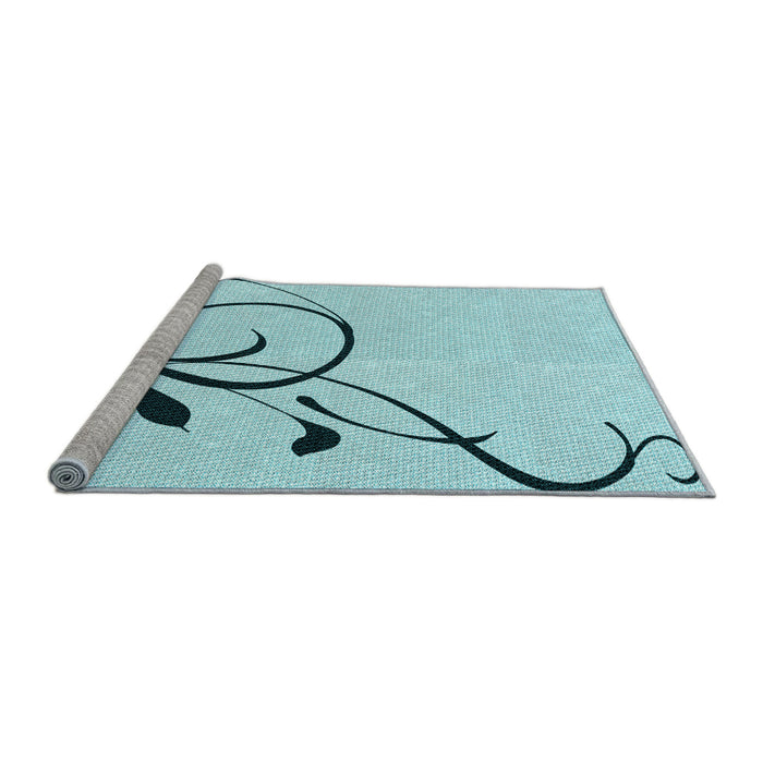 Sideview of Machine Washable Transitional Electric Blue Rug, wshpat1816lblu