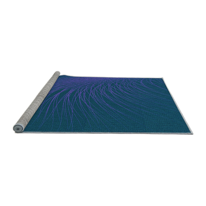 Sideview of Machine Washable Transitional Blueberry Blue Rug, wshpat1818lblu