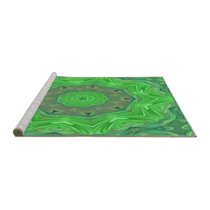 Sideview of Machine Washable Transitional Neon Green Rug, wshpat183grn
