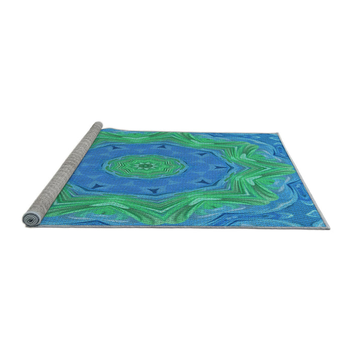 Sideview of Machine Washable Transitional Blue Rug, wshpat183lblu