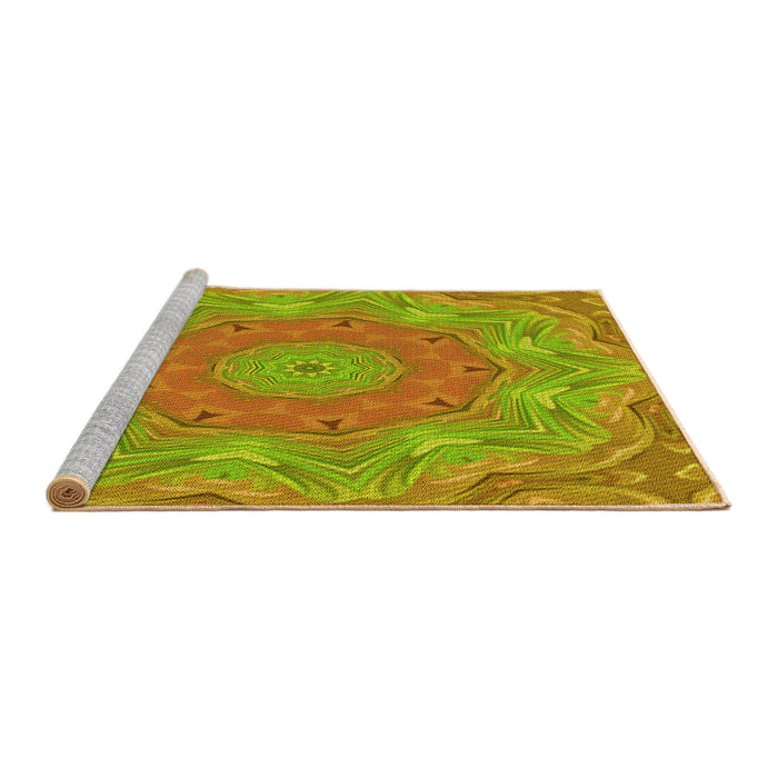 Sideview of Machine Washable Transitional Green Rug, wshpat183yw