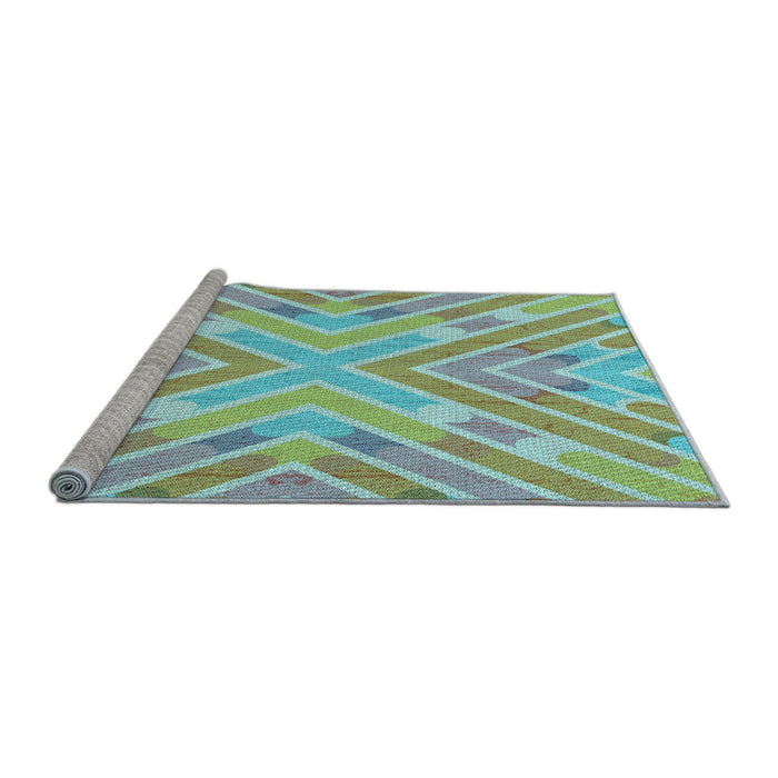 Sideview of Machine Washable Transitional Green Rug, wshpat1834lblu