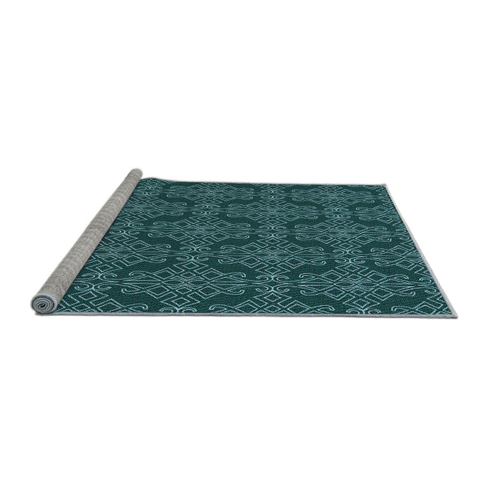 Sideview of Machine Washable Transitional Deep Teal Green Rug, wshpat1835lblu