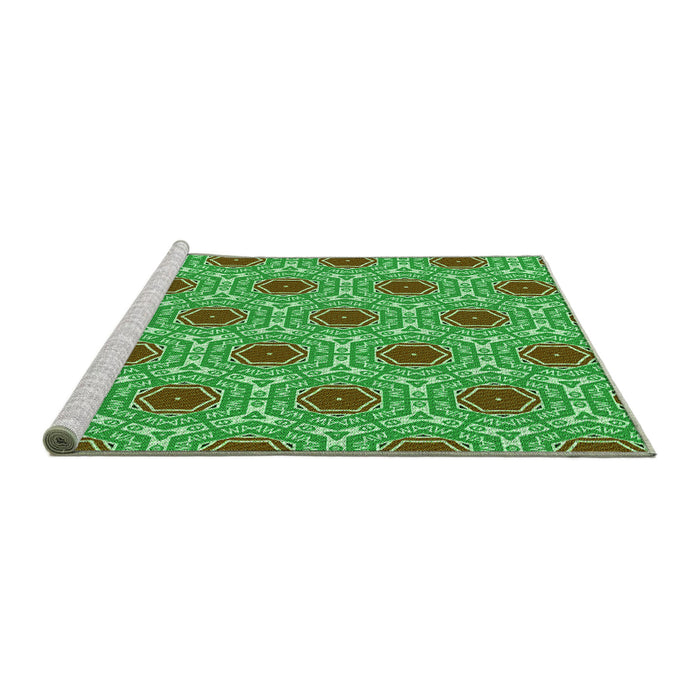 Sideview of Machine Washable Transitional Green Rug, wshpat1847grn