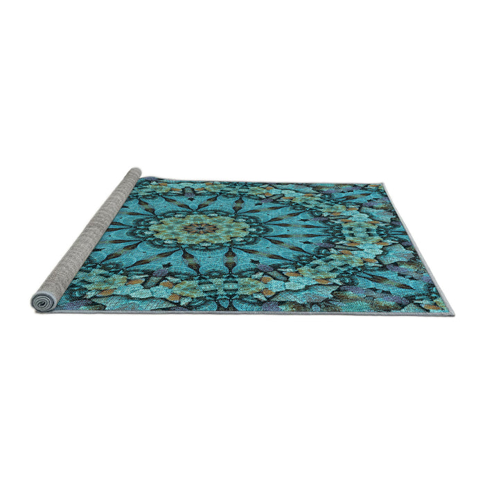 Sideview of Machine Washable Transitional Bright Turquoise Blue Rug, wshpat185lblu