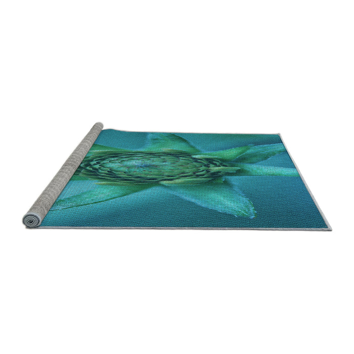 Sideview of Machine Washable Transitional Dark Cyan Green Rug, wshpat1857lblu