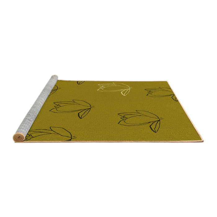Sideview of Machine Washable Transitional Dark Yellow Green Rug, wshpat1863yw