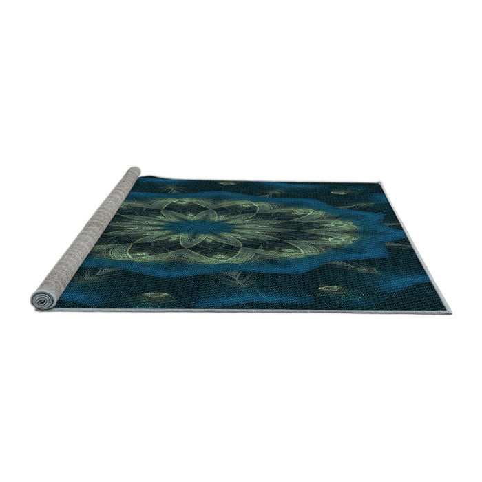 Sideview of Machine Washable Transitional Deep Teal Green Rug, wshpat1866lblu