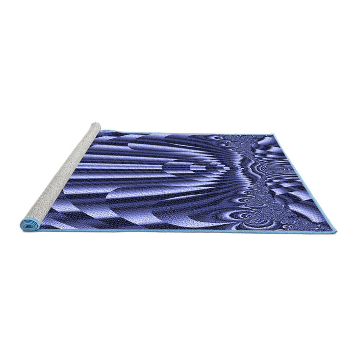 Sideview of Machine Washable Transitional Blue Rug, wshpat187blu