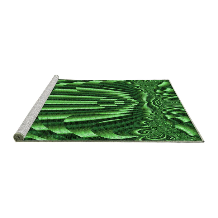 Sideview of Machine Washable Transitional Deep Emerald Green Rug, wshpat187grn
