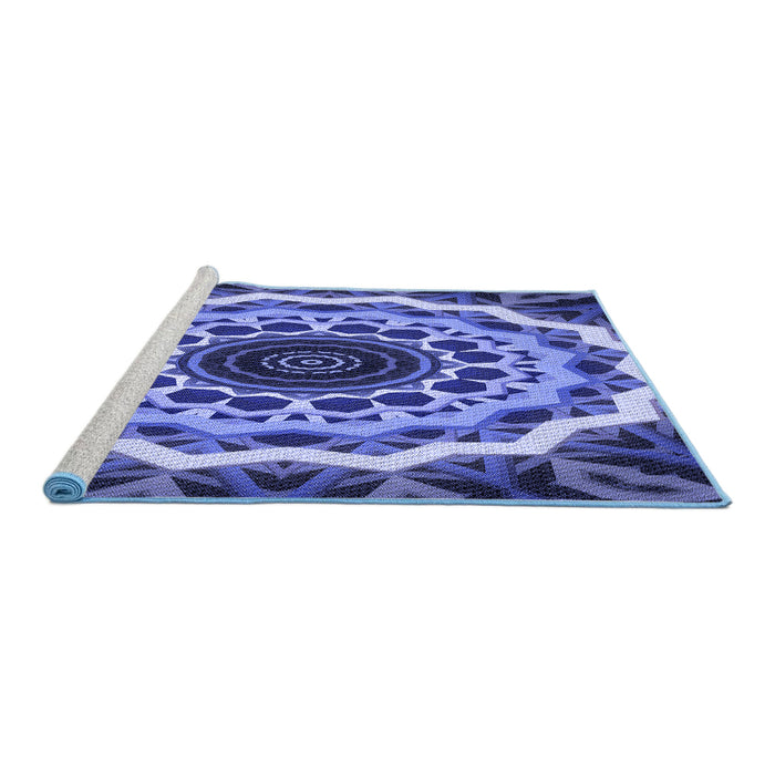 Sideview of Machine Washable Transitional Sky Blue Rug, wshpat1871blu