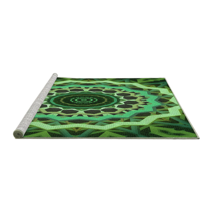 Sideview of Machine Washable Transitional Dark Forest Green Rug, wshpat1871grn