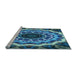 Sideview of Machine Washable Transitional Blue Turquoise Green Rug, wshpat1871lblu