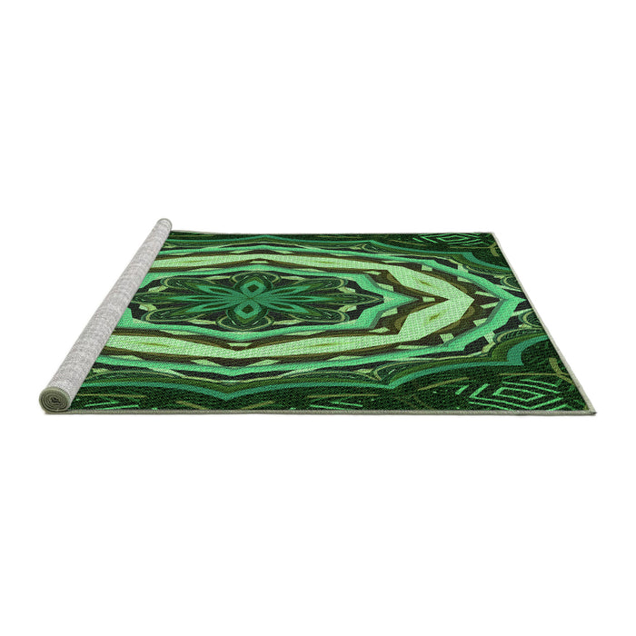 Sideview of Machine Washable Transitional Dark Forest Green Rug, wshpat1873grn