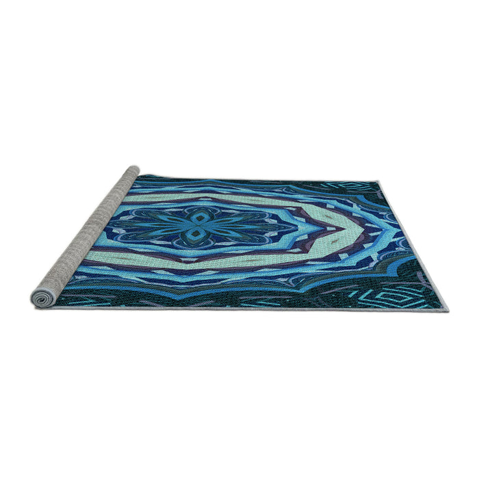 Sideview of Machine Washable Transitional Lapis Blue Rug, wshpat1873lblu