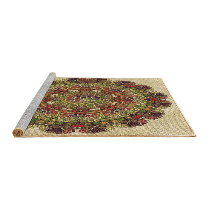 Sideview of Machine Washable Transitional Yellow Rug, wshpat1874brn