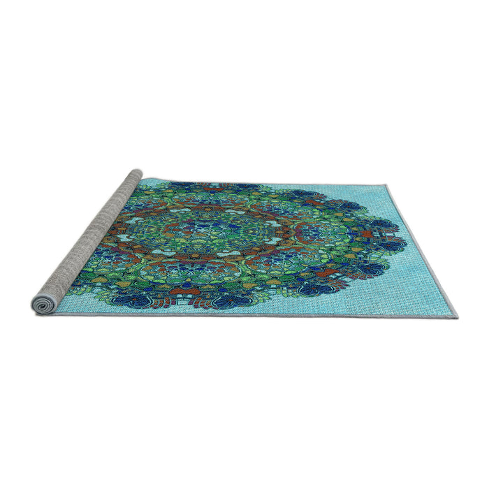 Sideview of Machine Washable Transitional Blue Rug, wshpat1874lblu