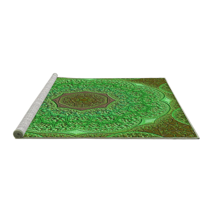 Sideview of Machine Washable Transitional Seaweed Green Rug, wshpat1875grn