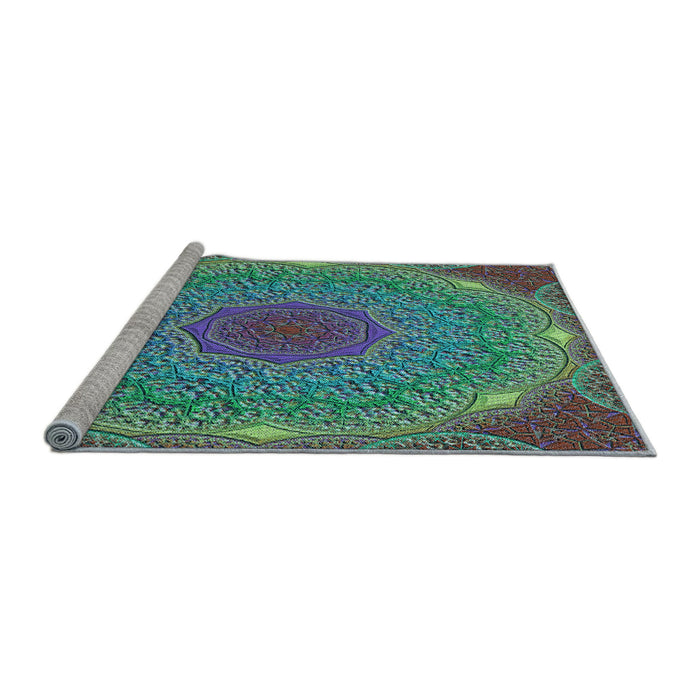 Sideview of Machine Washable Transitional Mint Green Rug, wshpat1875lblu