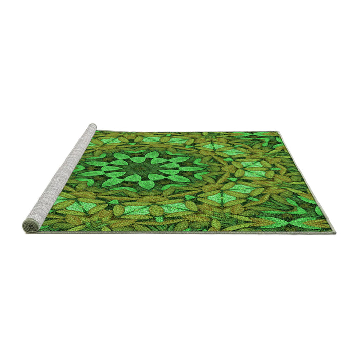 Sideview of Machine Washable Transitional Green Rug, wshpat1876grn