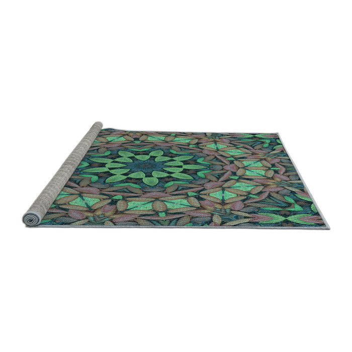 Sideview of Machine Washable Transitional Mint Green Rug, wshpat1876lblu