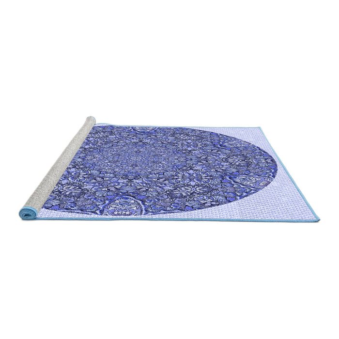 Sideview of Machine Washable Transitional Blue Rug, wshpat1877blu