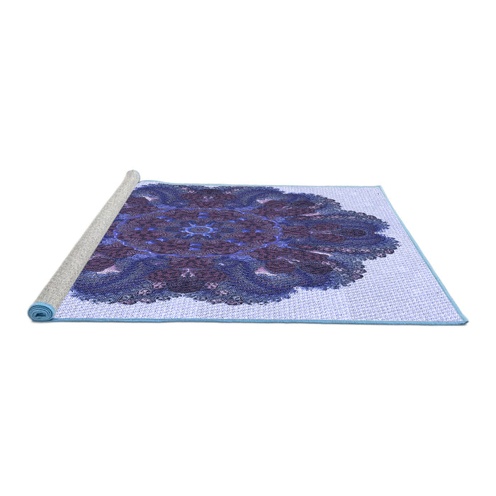 Sideview of Machine Washable Transitional Blue Rug, wshpat1878blu