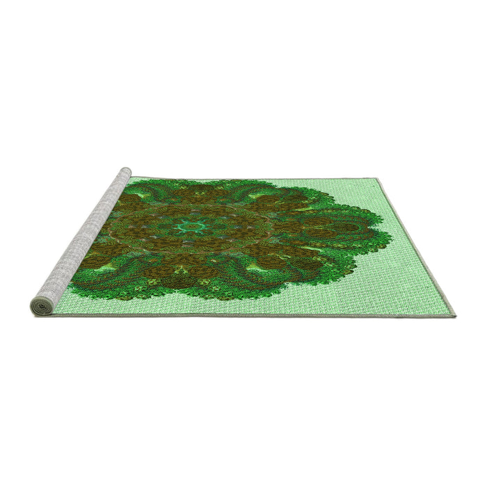 Sideview of Machine Washable Transitional Seaweed Green Rug, wshpat1878grn