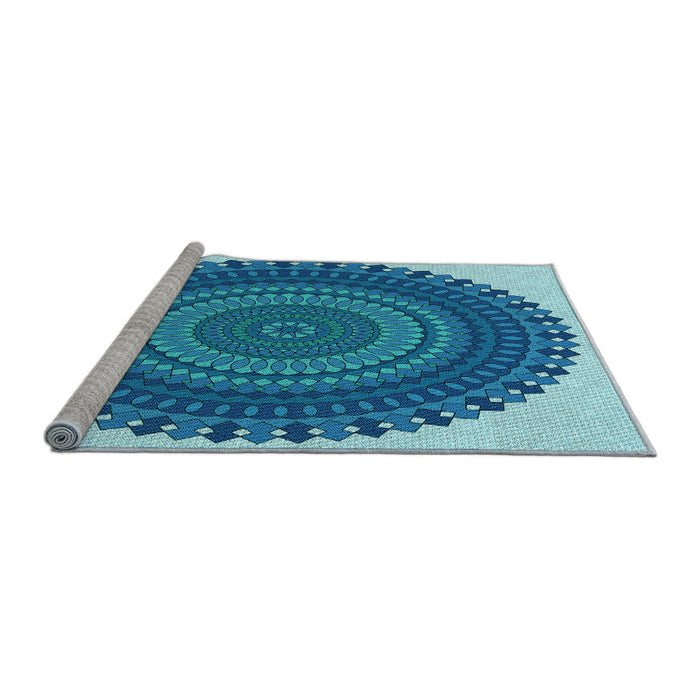 Sideview of Machine Washable Transitional Blue Rug, wshpat1879lblu
