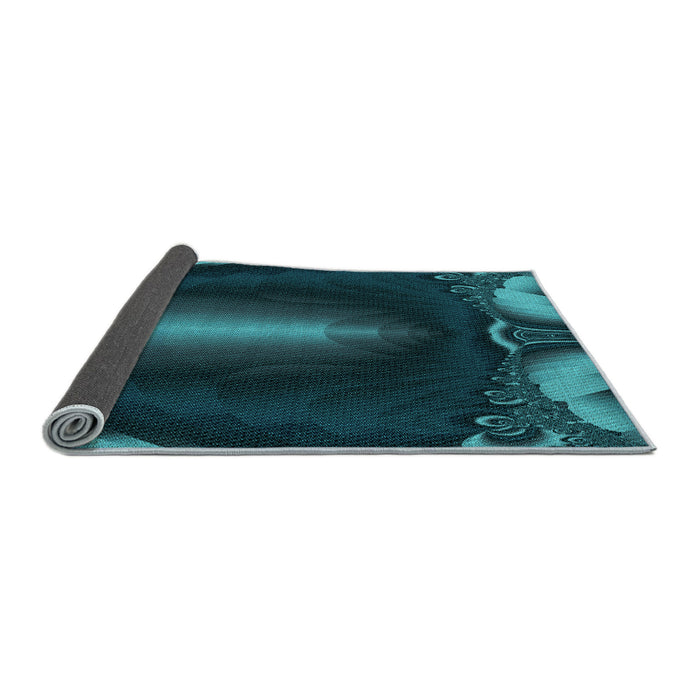 Thickness of Patterned Dark Cyan Green Rug, pat188lblu