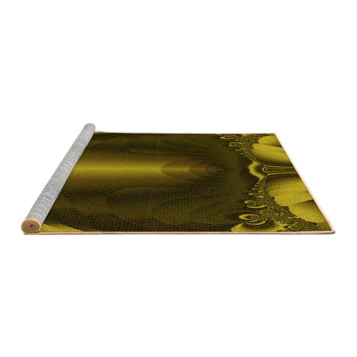 Sideview of Machine Washable Transitional Dark Yellow Green Rug, wshpat188yw