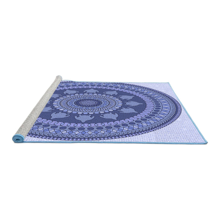Sideview of Machine Washable Transitional Jeans Blue Rug, wshpat1881blu