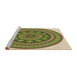 Sideview of Machine Washable Transitional Ginger Brown Green Rug, wshpat1881brn