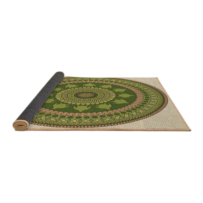 Thickness of Patterned Ginger Brown Green Rug, pat1881brn