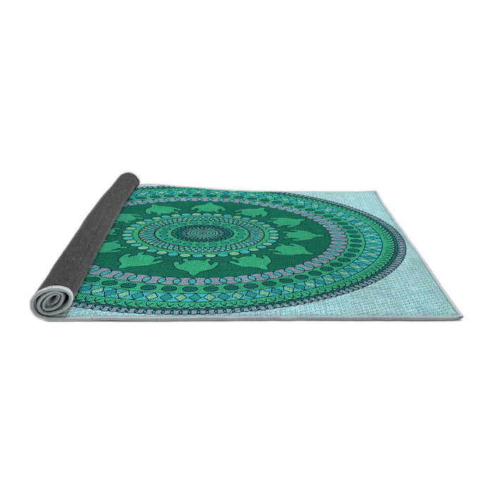 Thickness of Patterned Turquoise Green Rug, pat1881lblu