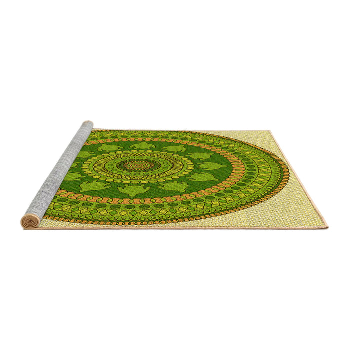 Sideview of Machine Washable Transitional Green Rug, wshpat1881yw