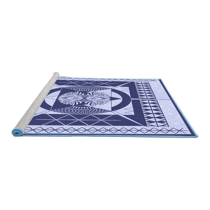 Sideview of Machine Washable Transitional Sapphire Blue Rug, wshpat1882blu