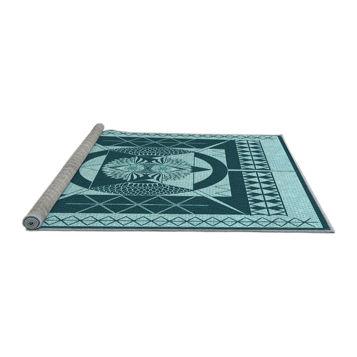 Sideview of Machine Washable Transitional Medium Teal Green Rug, wshpat1882lblu