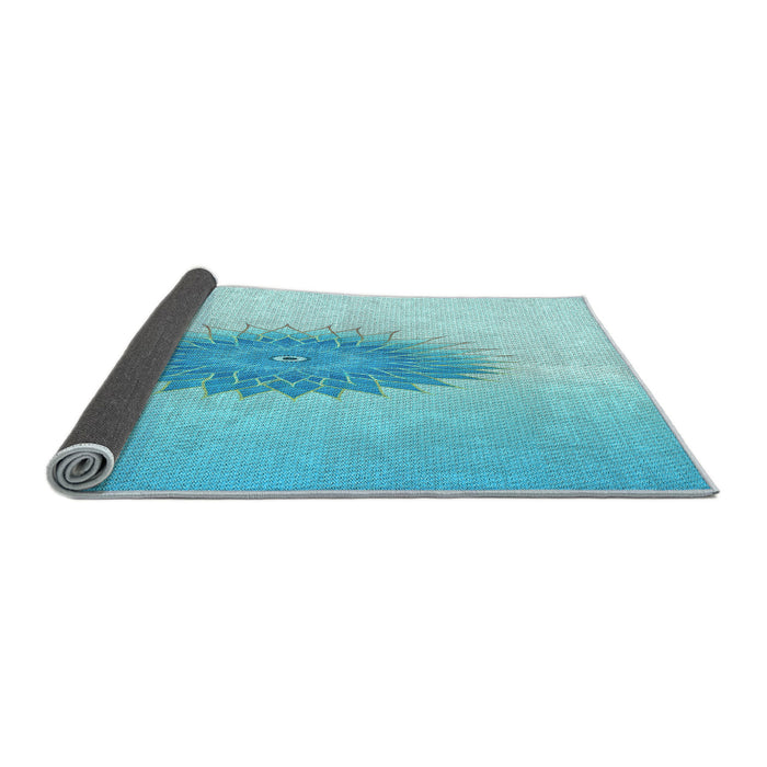 Thickness of Patterned Blue Turquoise Green Rug, pat1883lblu