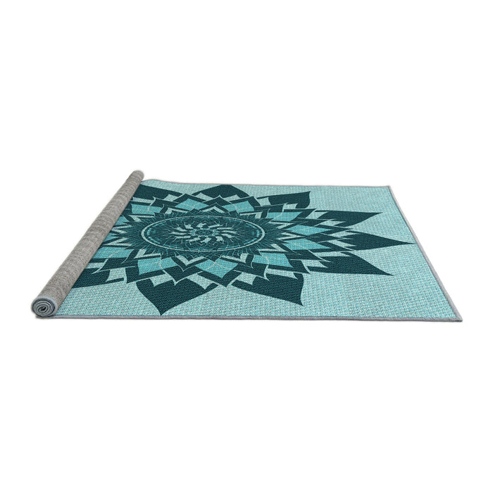 Sideview of Machine Washable Transitional Dark Cyan Green Rug, wshpat1884lblu