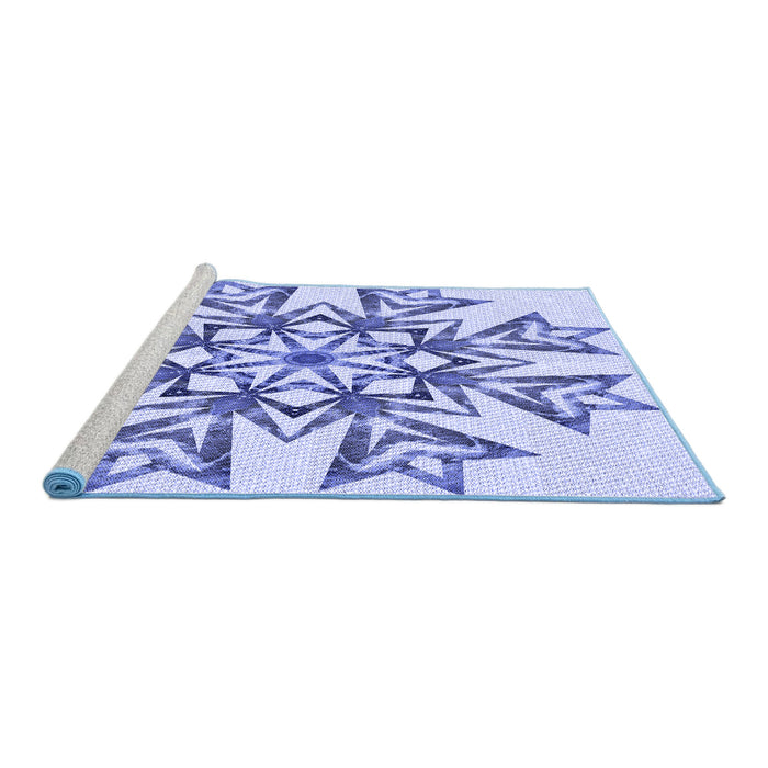 Sideview of Machine Washable Transitional Blue Rug, wshpat1885blu