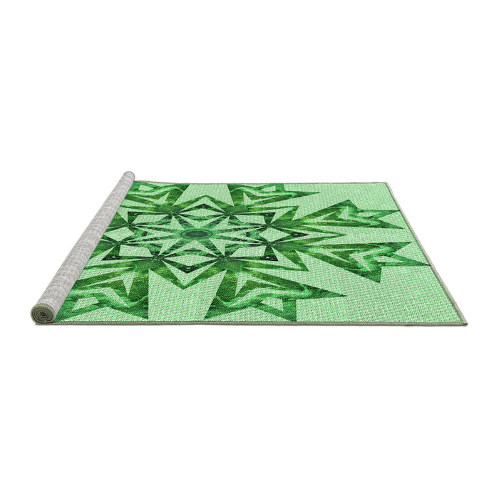 Sideview of Machine Washable Transitional Light Green Rug, wshpat1885grn