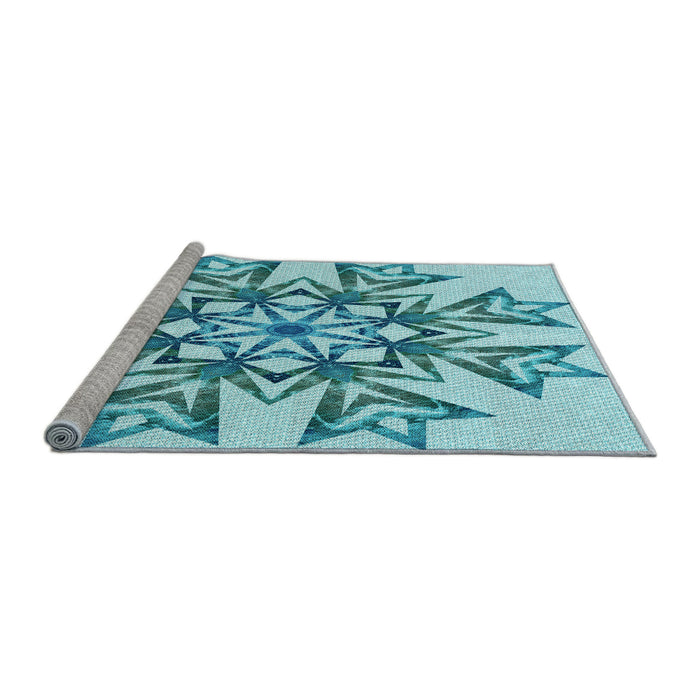 Sideview of Machine Washable Transitional Blue Rug, wshpat1885lblu