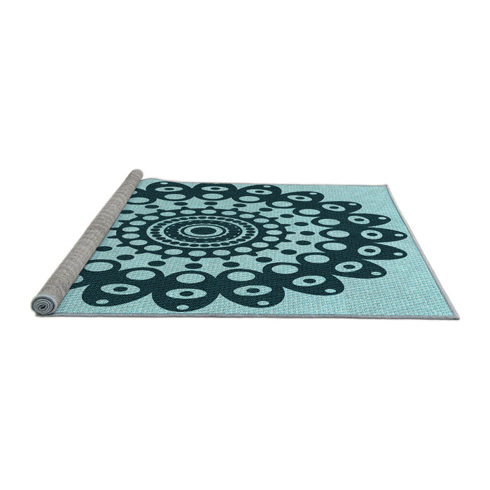 Sideview of Machine Washable Transitional Medium Teal Green Rug, wshpat1887lblu