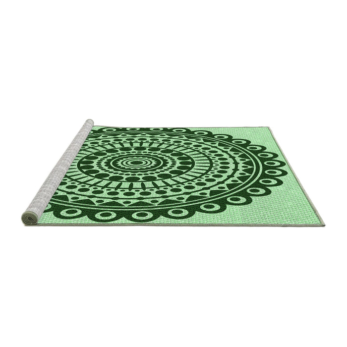 Sideview of Machine Washable Transitional Deep Emerald Green Rug, wshpat1888grn