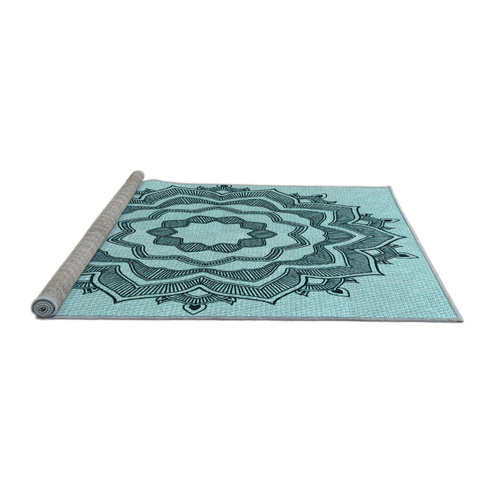 Sideview of Machine Washable Transitional Deep-Sea Green Rug, wshpat1890lblu