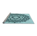 Sideview of Machine Washable Transitional Deep-Sea Green Rug, wshpat1890lblu