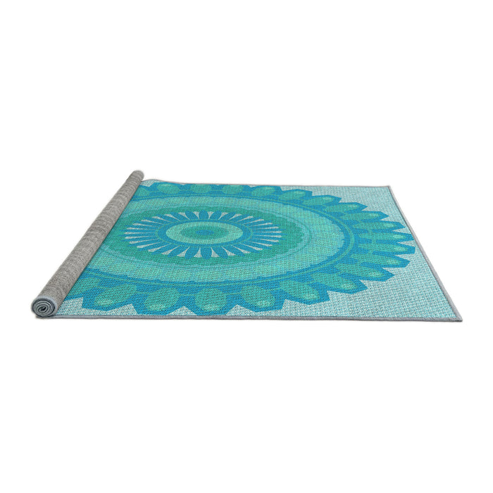Sideview of Machine Washable Transitional Bright Turquoise Blue Rug, wshpat1891lblu